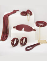 BDSM Bondage Set – The Ultimate Wine Red SM Restraint Kit with Whip, Cuffs & Blindfold